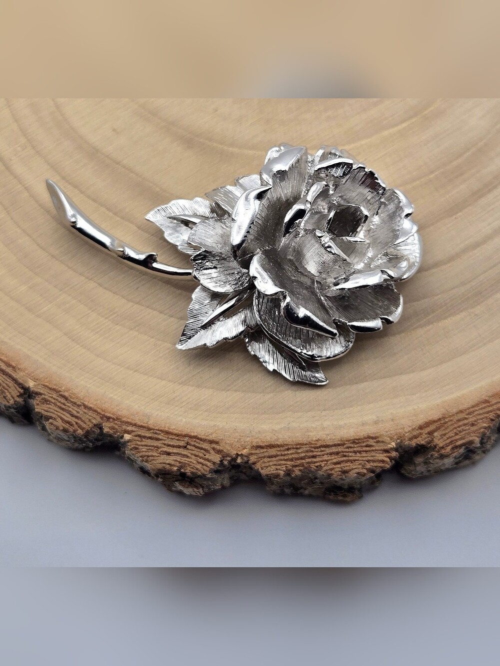 Vintage Marcel Boucher Signed Rose Brooch 8733P 1960s Silver-Tone Pin